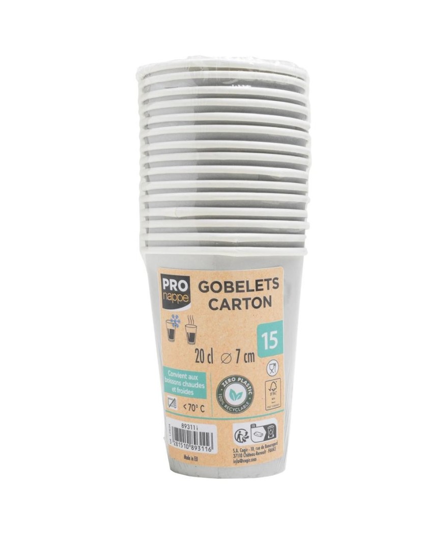15 Gobelets carton 20cl Argent
