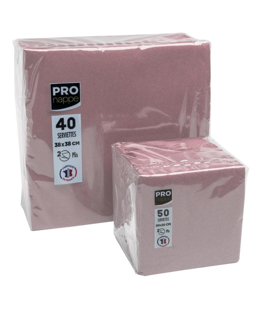 50 Serviettes OUATE 20X20cm Vieux rose
