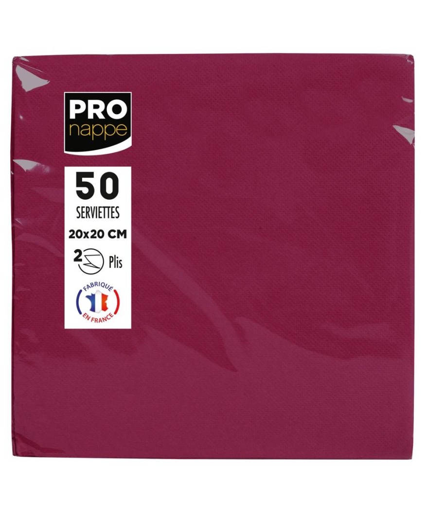 50Serv.OUATE microgaufré20X20Bordeaux