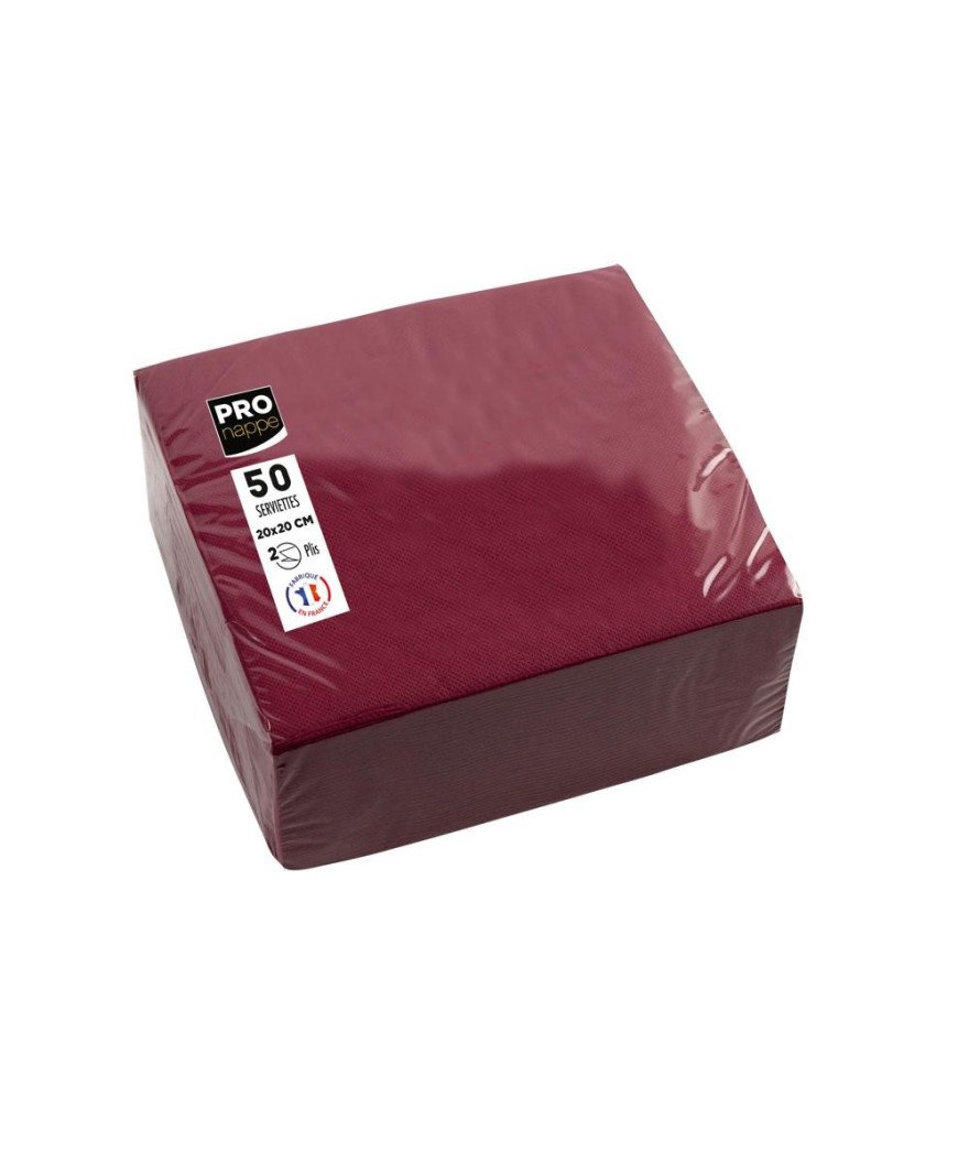 50Serv.OUATE microgaufré20X20Bordeaux