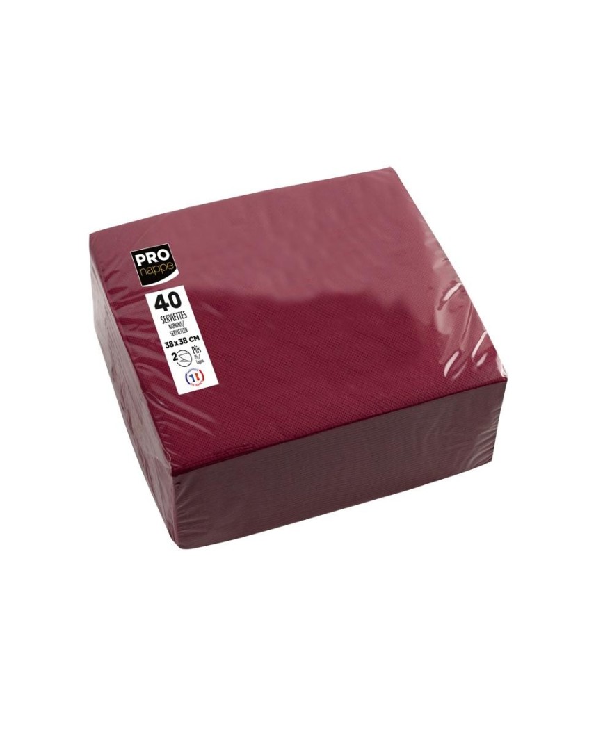 40Serv.OUATE microgaufré38X38 Bordeaux