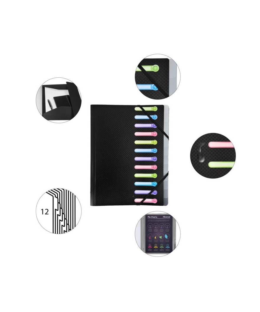 Trieur 12 comp 3 rabats PP Noir