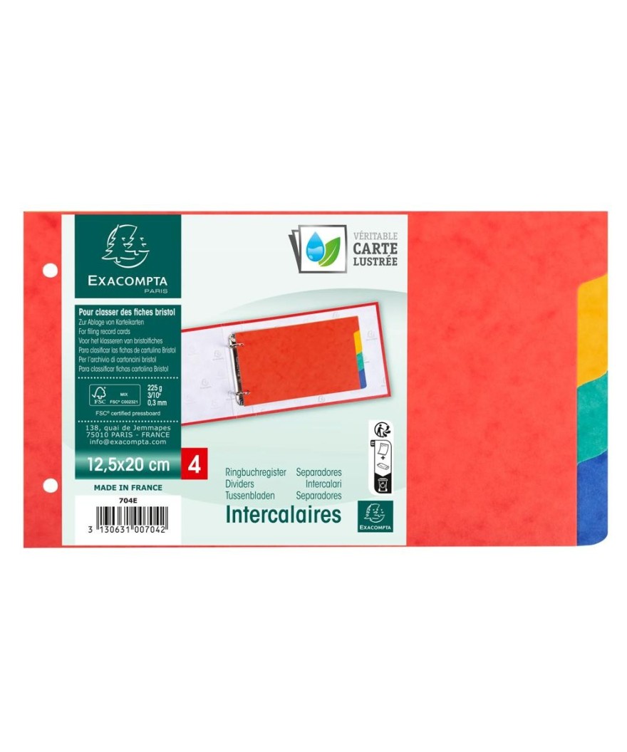 Intercalaires 12,5x20 carte lustrée 4Pos