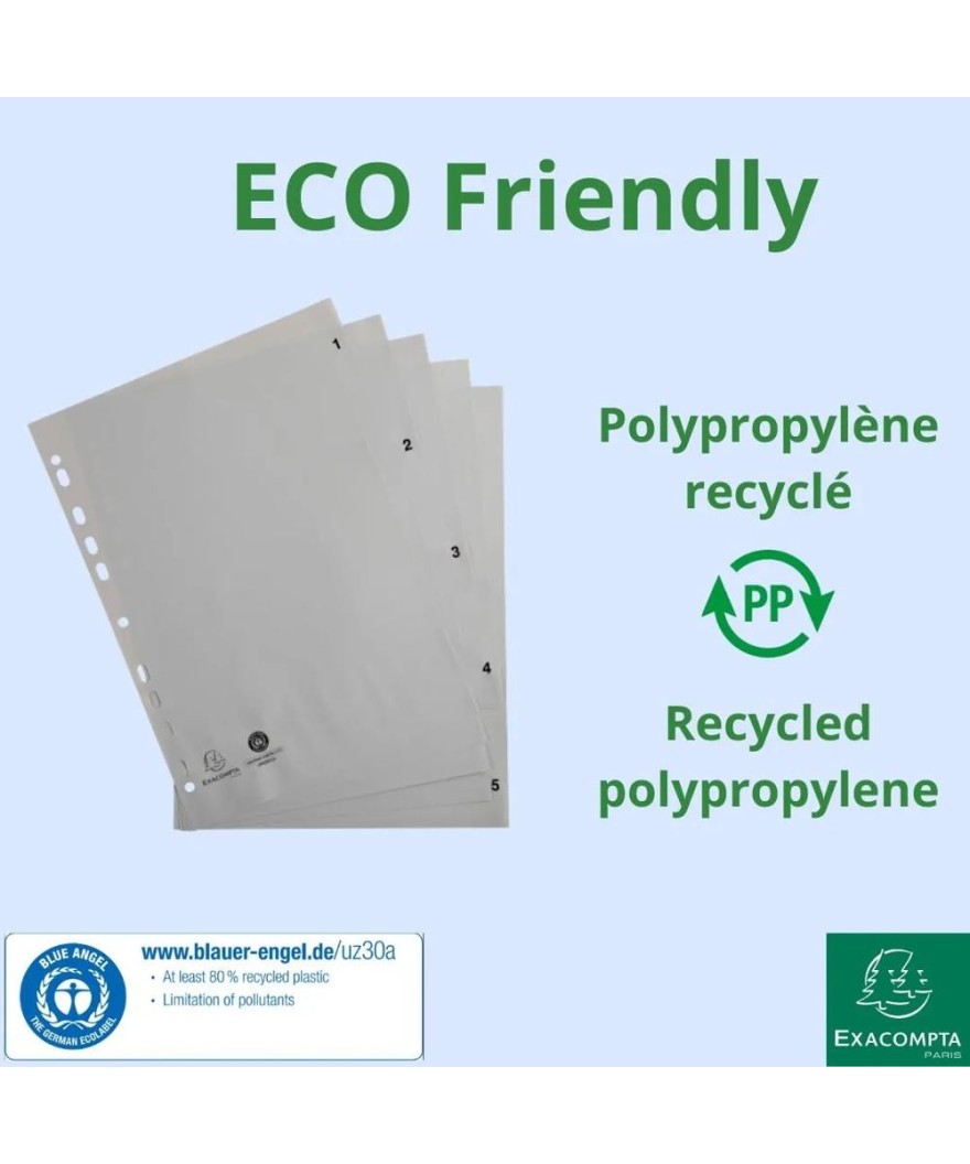 Intercal.impr.A4 Num.1-5 PP recycl gris