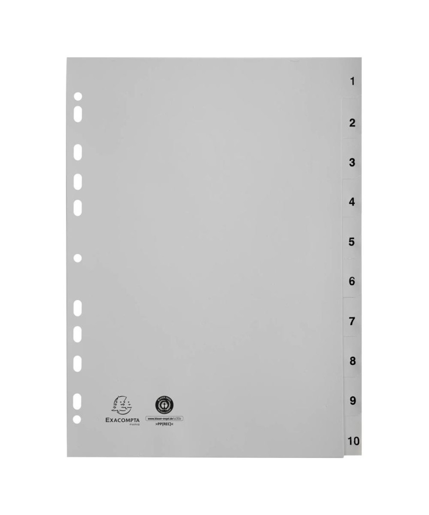 Intercal.impr.A4 Num.1-10 PP recycl gris