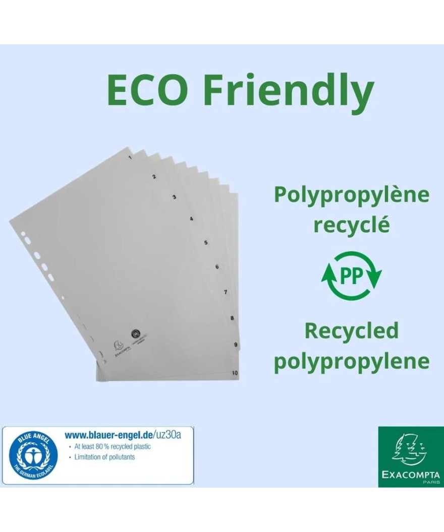 Intercal.impr.A4 Num.1-10 PP recycl gris