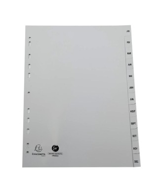 Intercalaires PP recycl gris A4 12p Mois