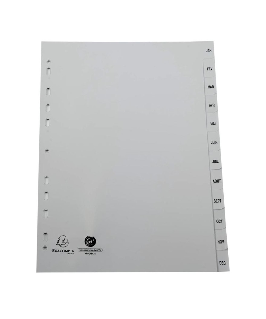 Intercalaires PP recycl gris A4 12p Mois