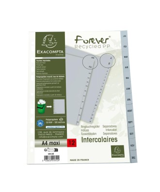 Intercalaires PP recycl gris A4 12p Mois