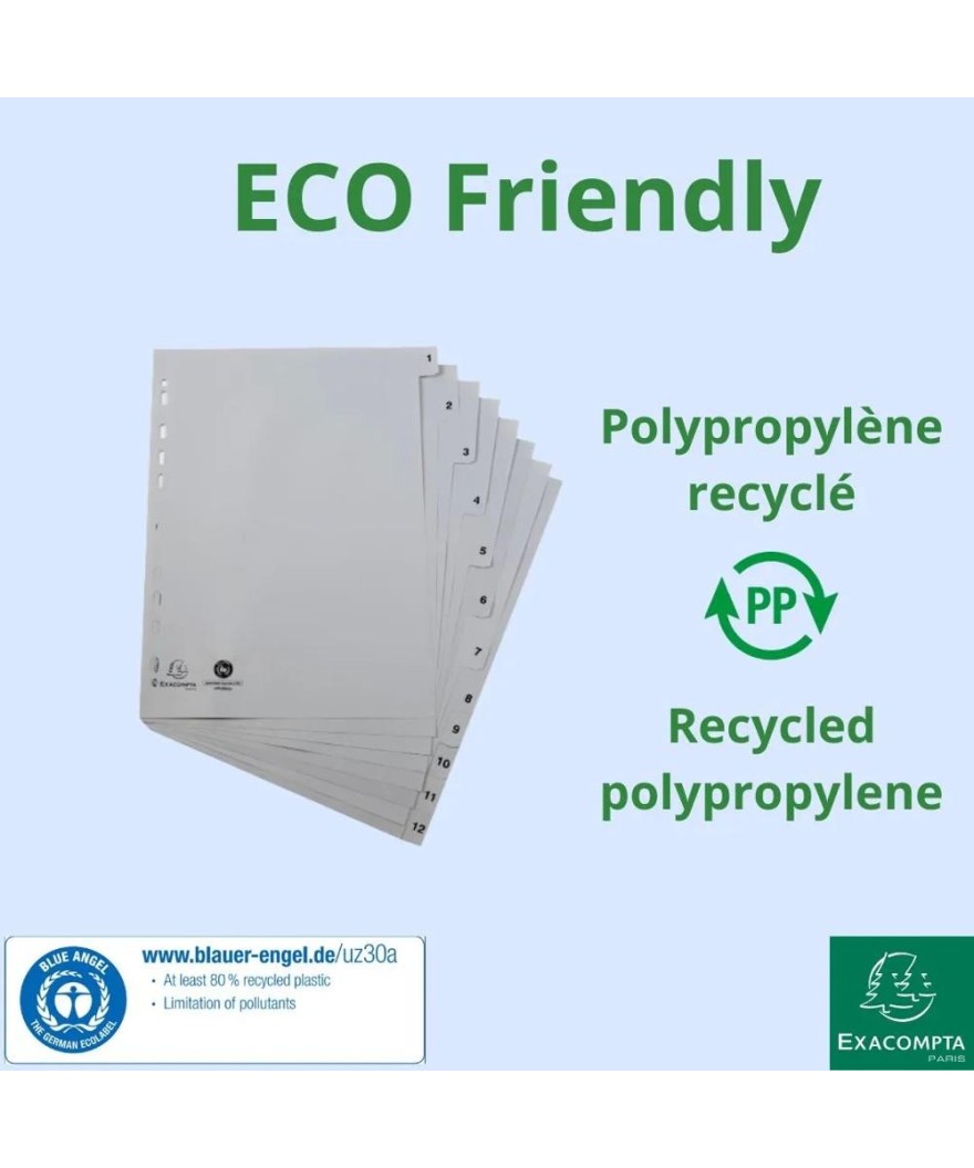 Intercal.impr.A4 Num.1-12 PP recycl gris