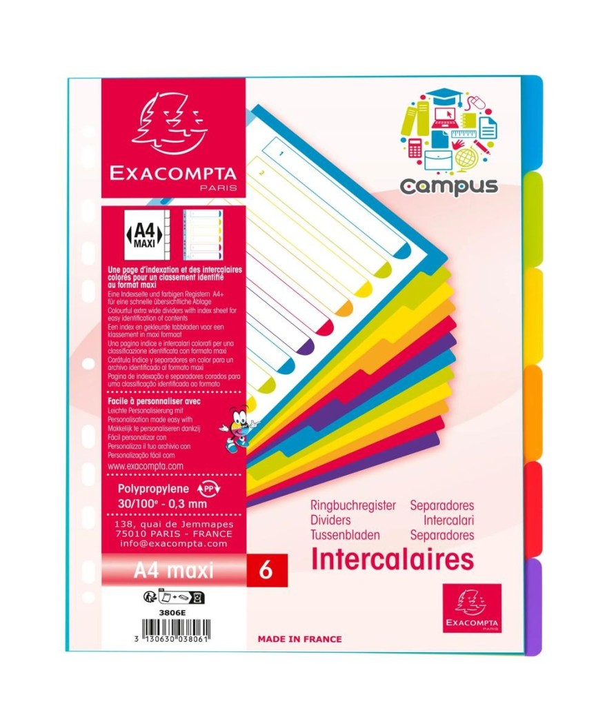 Intercalaires PP A4+ 6 positions CAMPUS