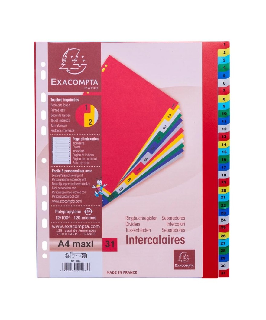 Intercalaires 1-31 A4+ PP onglets impr.