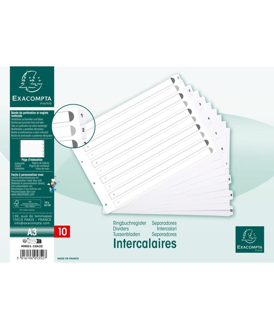 Intercal.carte blanche A3 10pos. 1-10