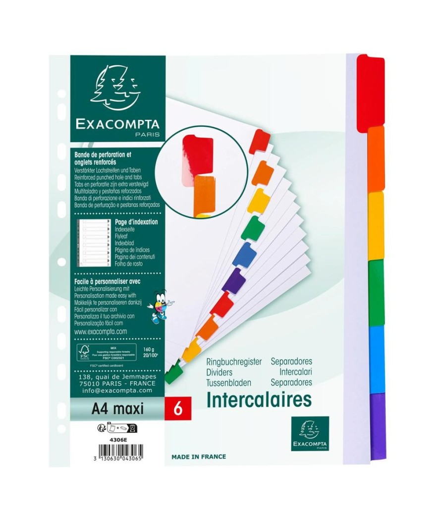 Intercal. 6P A4+ carte blan.+ongl.coul.