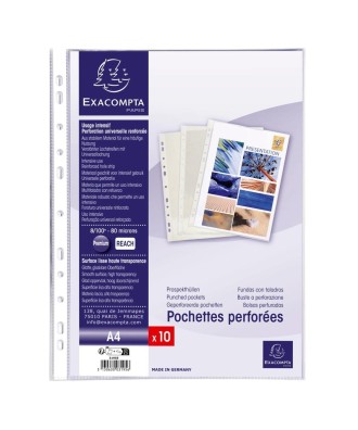 Sachet 10 pochettes perfo. PVC 8/100°