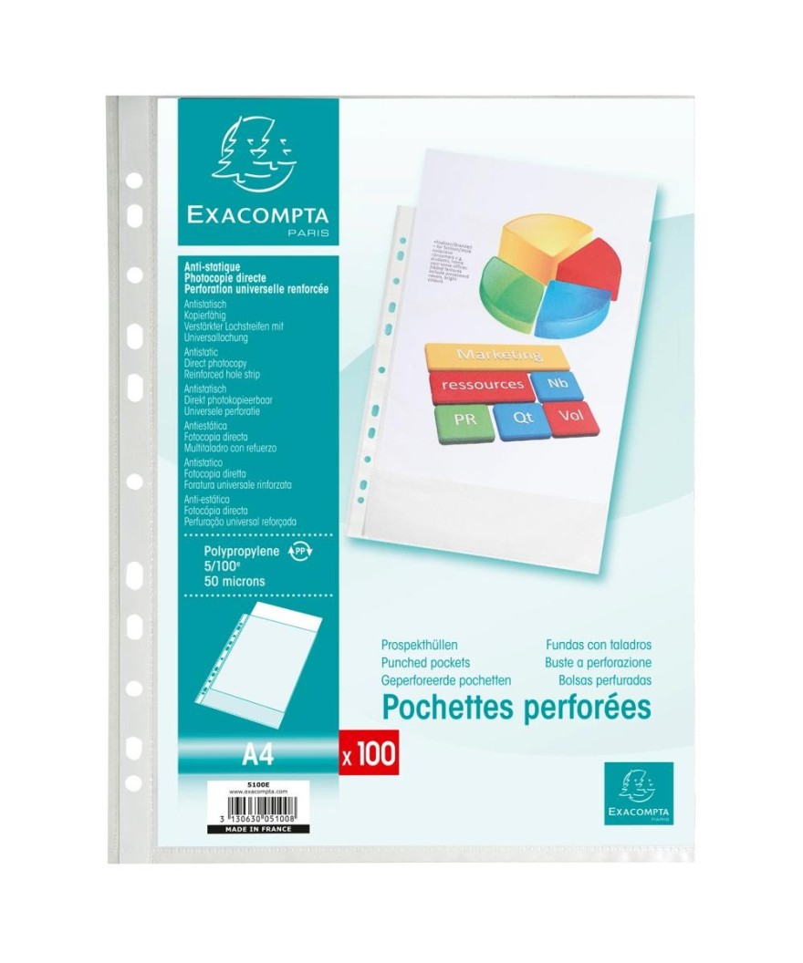 Sachet 100poch.perf. PP grainé 5/100° A4