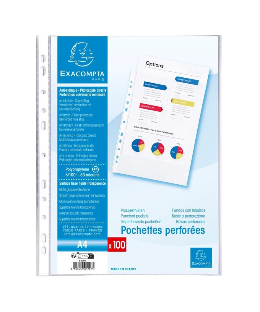 Sachet 100 poch.perf. PP lisse 6/100° A4
