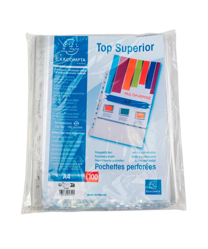 Sach.100 poch.perfo A4 PP 75 lisse