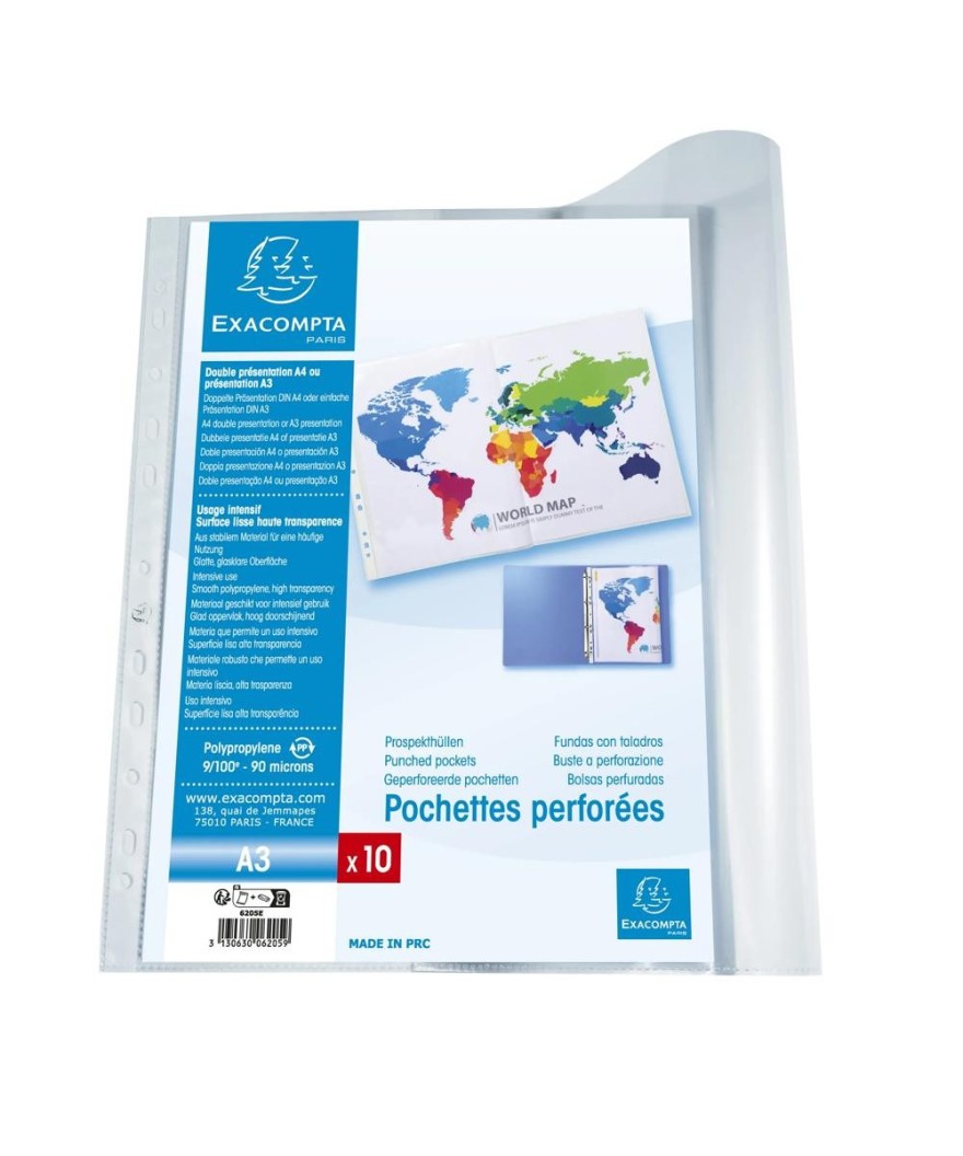Sachet 10 poch perf PP double A4 ou A3