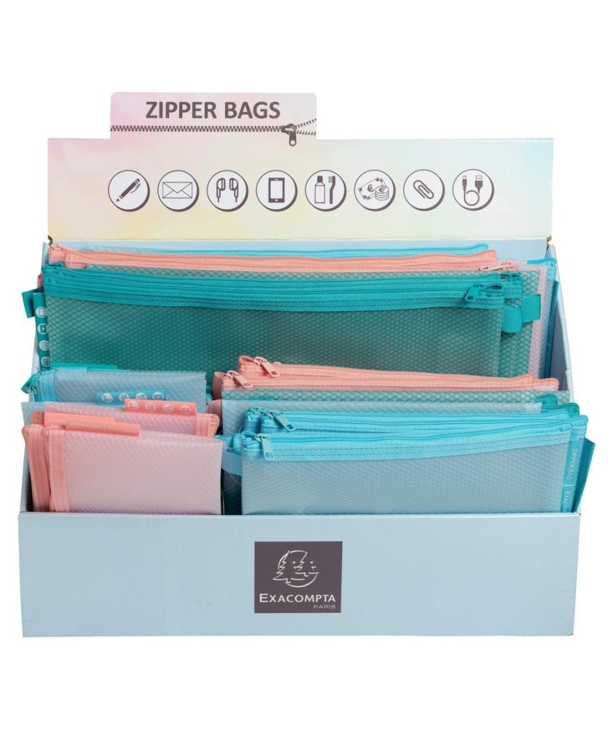 Présentoir 36 Pochettes Zip Chrom Pastel