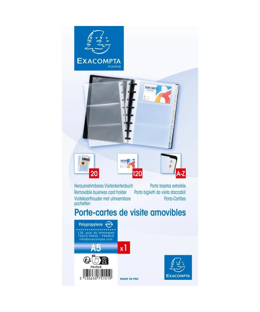 Porte-cartes de visite à anneaux A5 noir