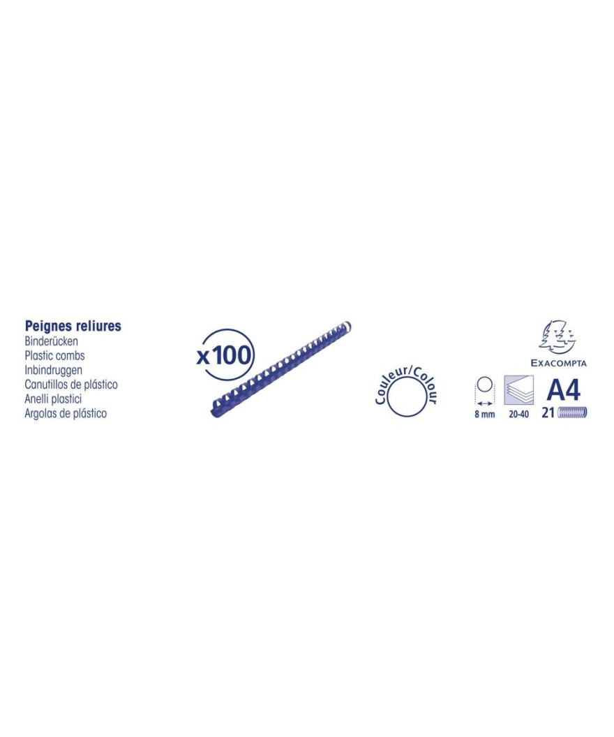 Boite 100 peignes plastique 8mm A4 noir