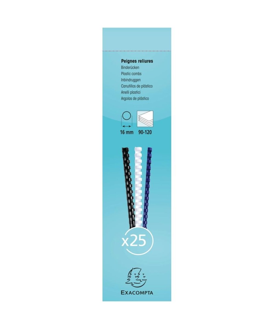 Boite 25 peignes plastique 16mm A4 noir
