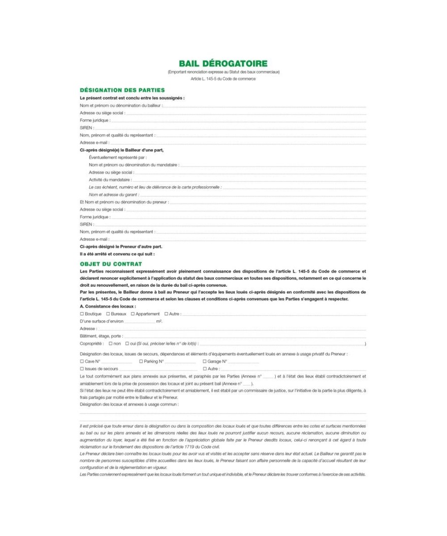 DOSSIER LOCATION COMMERCIALE