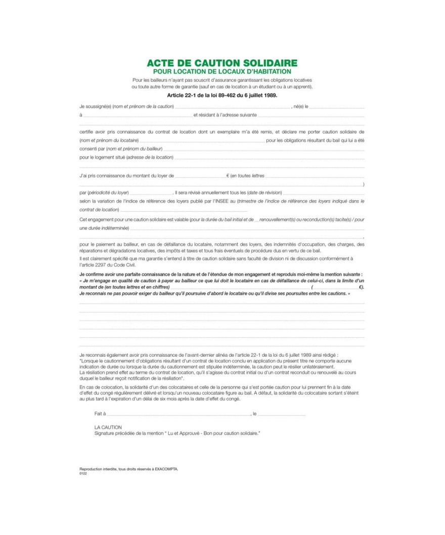 LIASSE ACTE CAUTION/HABITATION PRINCIP.