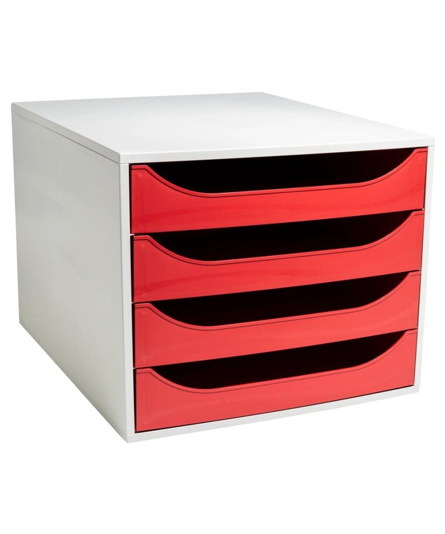 ECOBOX Caisson 4tiroirsOFFICE gris/rouge