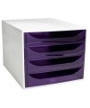 ECOBOX 4 tiroirs gris/violet transparent