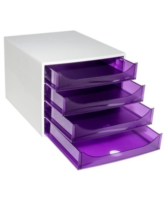 ECOBOX 4 tiroirs gris/violet transparent