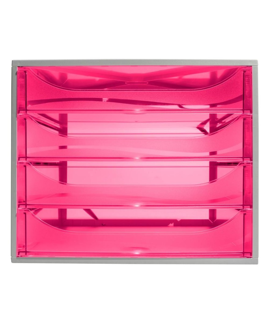 ECOBOX 4 tiroirs gris/framboise transpar