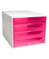 ECOBOX 4 tiroirs gris/framboise transpar