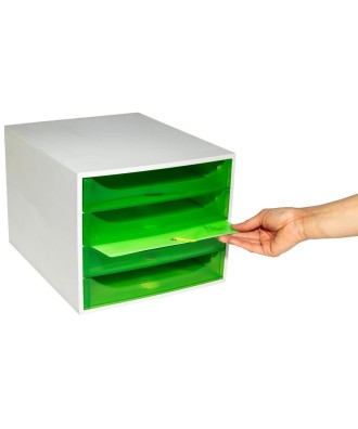ECOBOX 4 tiroirs gris/vert pomme transpa