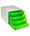 ECOBOX 4 tiroirs gris/vert pomme transpa